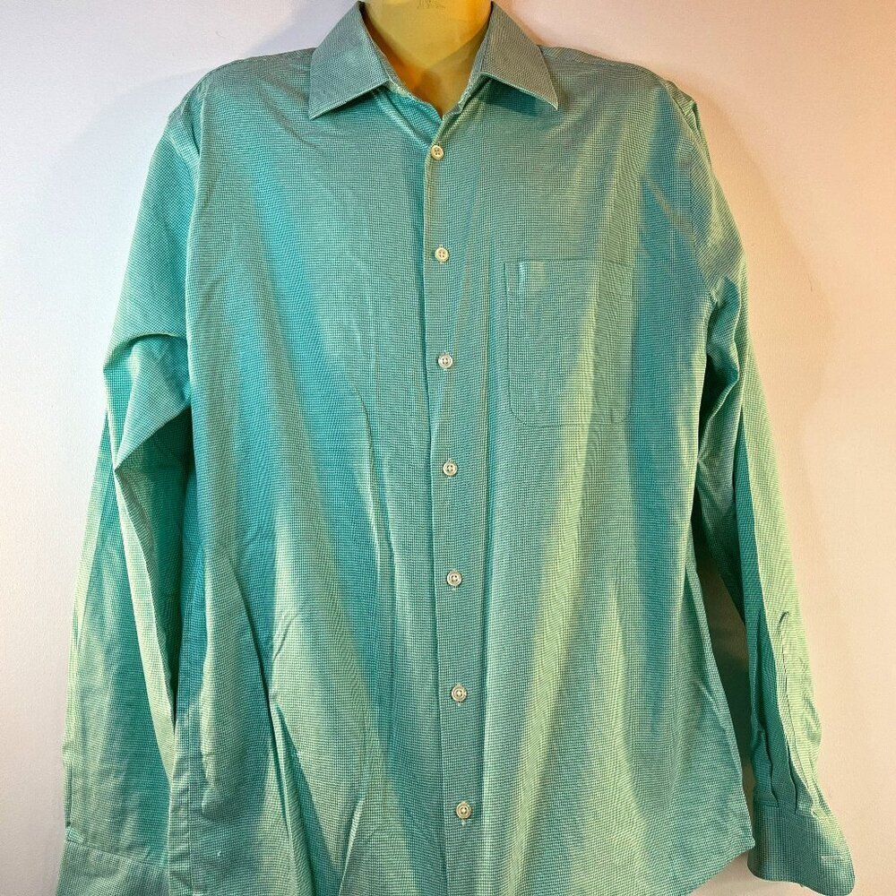 Pronto Uomo Men's Green Houndstooth Dress Shirt - Size 16.5 36-37 Tall